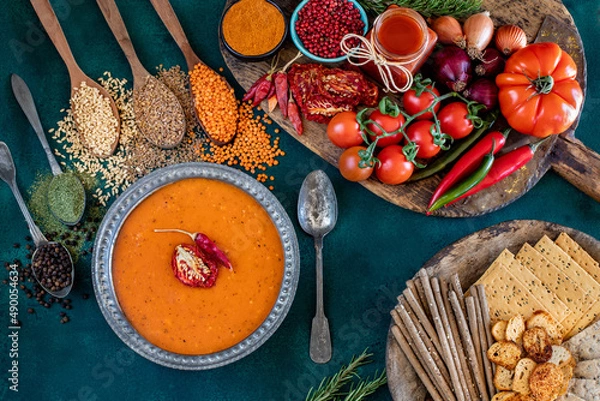 Fototapeta Traditional soup named ezogelin çorbası and tarhana soup