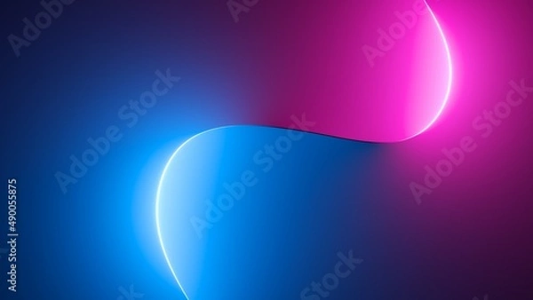Fototapeta 3d render, abstract pink blue neon background with glowing ...