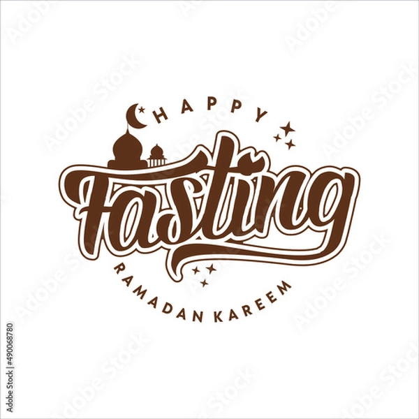 Fototapeta Happy fasting lettering text art curve vector emblem element 