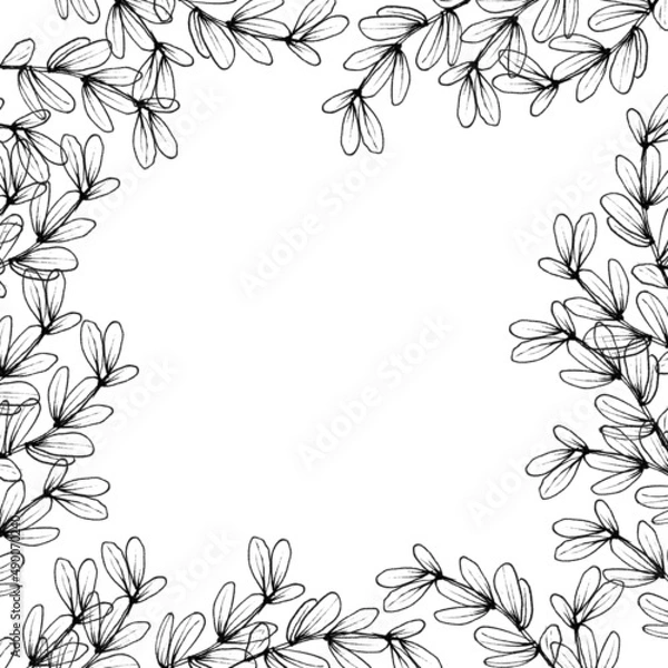 Obraz Branches with leaves on the background. Linear style.