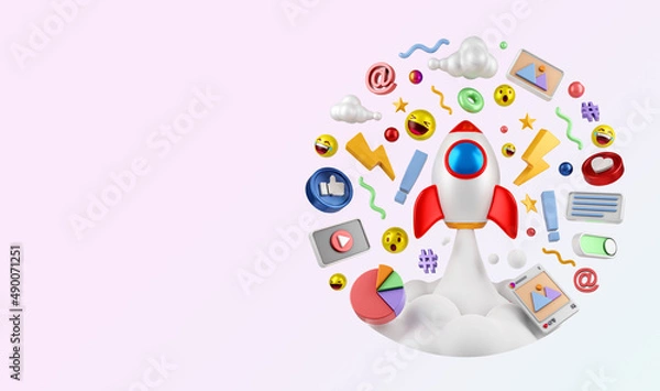 Obraz 3D rendering of creative concept social media illustration hand