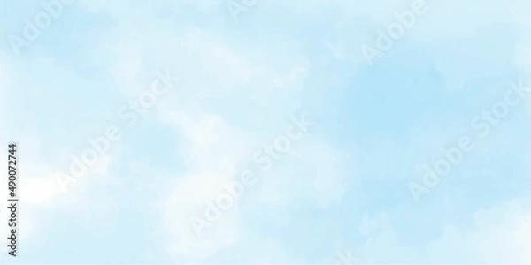 Fototapeta Light sky blue watercolor background. Aquarelle paint paper textured canvas element for text design.