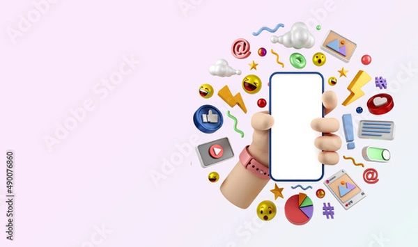 Obraz 3D rendering of creative concept social media illustration hand