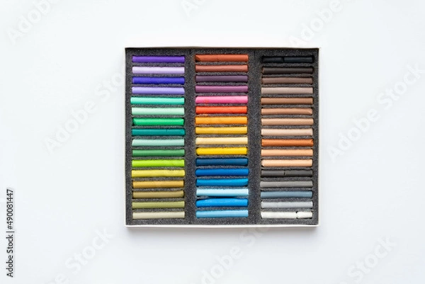Obraz a set of pastel pencils for drawing. Top view