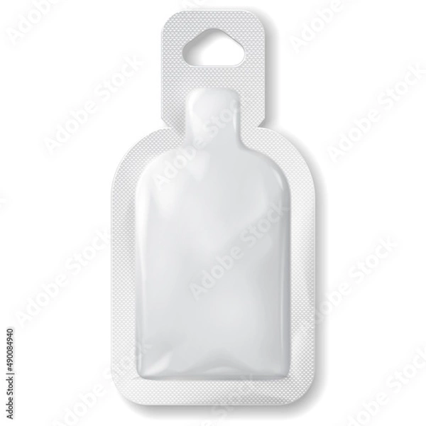Fototapeta Mockup Sachet Blank Foil Cosmetic Bag Package For Cream, Mask, Shampoo. Mock Up Template. Illustration Isolated On White Background. Ready For Your Design. Product Packaging. Vector