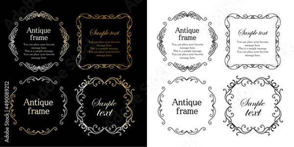 Fototapeta 春の植物モチーフのフレームセット。ビンテージフラワー。装飾デザイン。流行りのあしらい