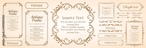 Fototapeta 春の植物モチーフのフレームセット。ビンテージフラワー。装飾デザイン。流行りのあしらい