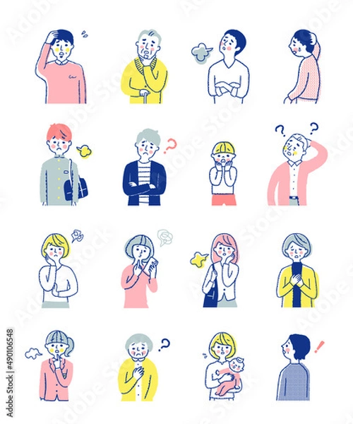 Fototapeta 困った表情の男女　上半身　セット