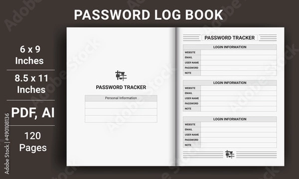 Obraz Password Log Book Template Set. Password Log Template. Password Tracker Template. Password Tracker Logbook. password notebook. Printable Password Log A4 Size Easily Editable. Minimalist planner