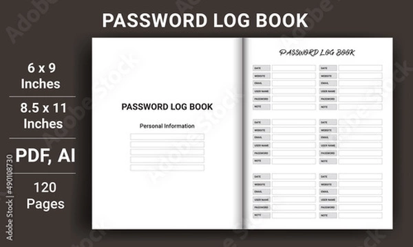Obraz Password Log Book Template Set. Set of Password Log Template. Password Tracker Template. Password Tracker Logbook. password notebook. Printable Password Log A4 Size Easily Editable. Minimalist planner