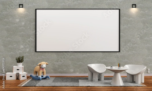 Fototapeta kingtergarten minimal room style for tutor, 3d rendering