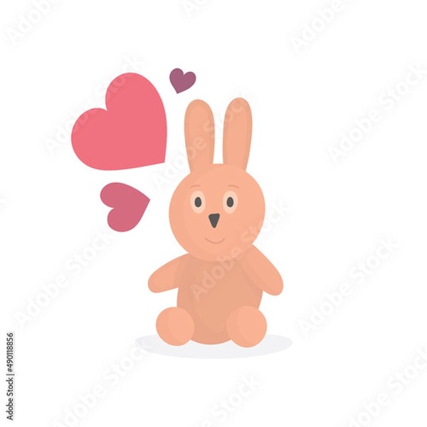 Fototapeta Rabbit in love. Cute rabbit and hearts drawing illustration in cartoon style. Part of set.