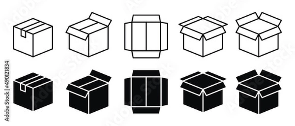 Obraz Box delivery icon set. Shopping package box. Cardboard box icons in flat style. Vector illustration.