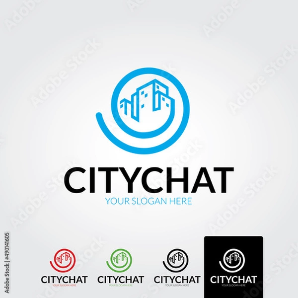 Fototapeta Minimal city chat logo template - vector