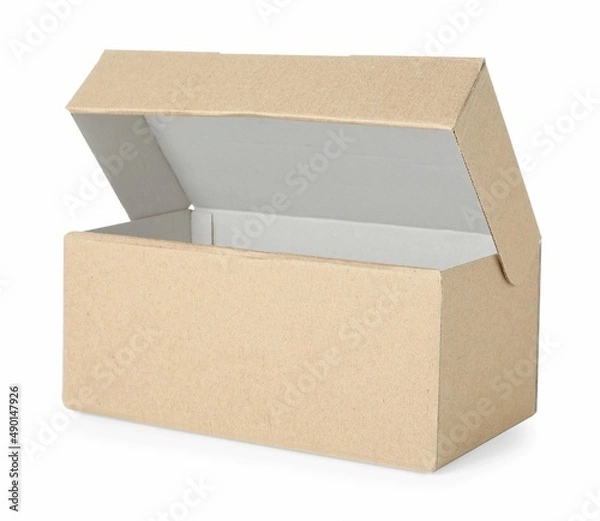 Fototapeta Empty open cardboard box isolated on white