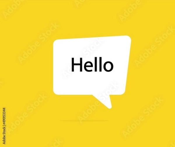 Fototapeta Hi, Hello. Banner, speech bubble, poster and sticker concept with text Hello. White bubble message hi, hello or hi there on bright yellow background for banner, poster. Vector Illustration