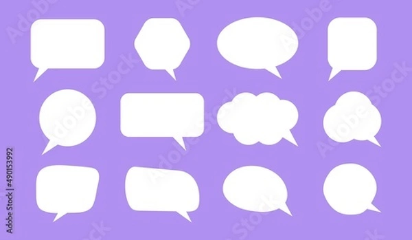 Fototapeta Set of speak bubble text, chatting box, message box outline cartoon vector illustration design. Balloon doodle style of thinking sign symbol. Vector