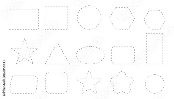 Fototapeta Set of different shapes of square, rectangle with cut lines. Open scissors for cutting a discount coupon.Vector