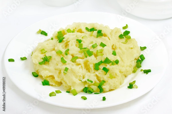 Fototapeta Mashed potatoes on a white plate