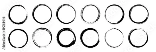 Fototapeta Set of black brush circle. Vector illustration isolated on white background