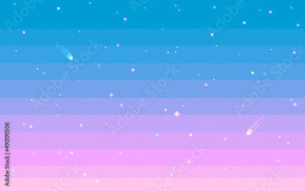 Obraz Pixel art star sky at sunset time.