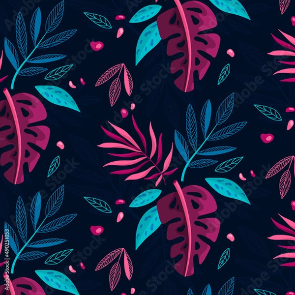 Fototapeta Tropical leaves seamless pattern. Jungle plants. Great for fabric and textile design.