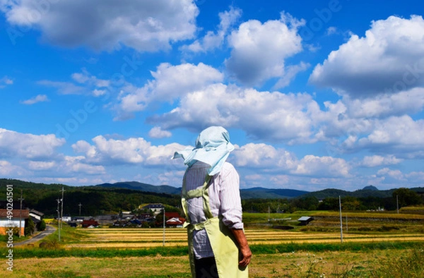 Obraz 田舎の風景と農業を営む女性