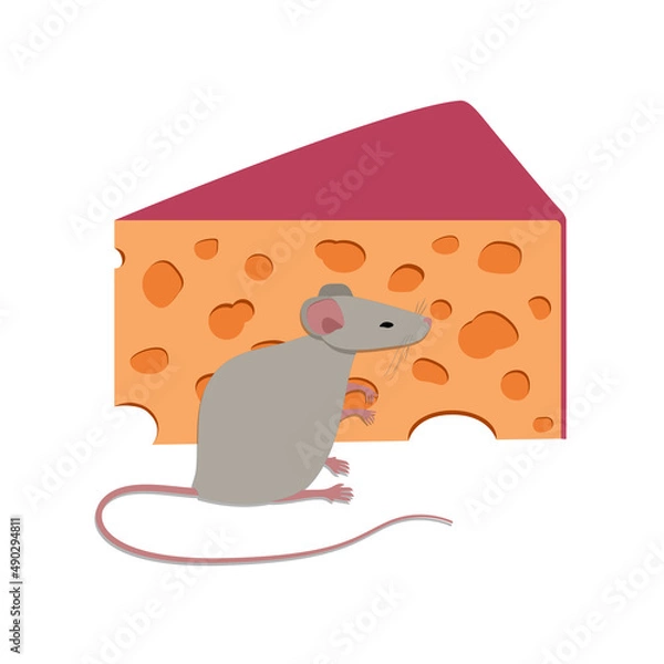 Fototapeta Cute mouse next to cheese vector design isolated