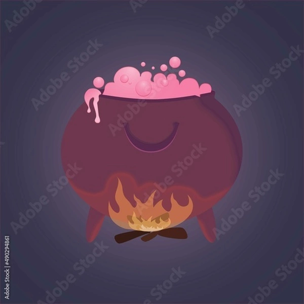 Fototapeta Magic cauldron with a boiling potion on fire
