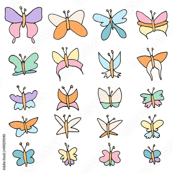 Fototapeta hand drawn colorful butterfly set 