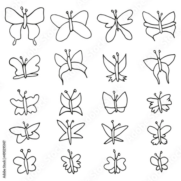 Obraz hand drawn outline butterfly set 