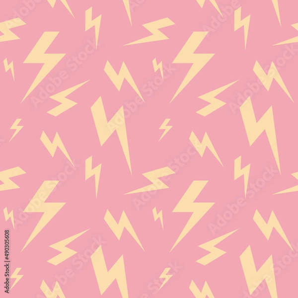 Fototapeta Seamless pattern with lightning on a pink background in a flat style.Vector illustration