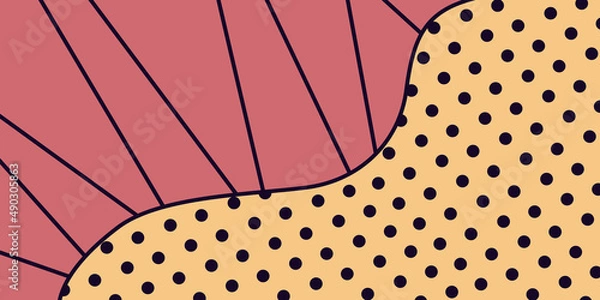 Fototapeta Abstract horizontal poster in pink and yellow colors, polka dots and lines in the style of comics. Vector illustration