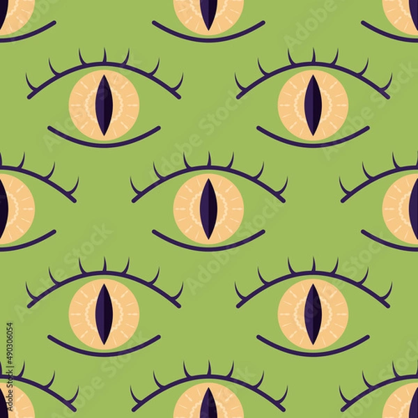 Fototapeta Seamless pattern with the symbol of the All-seeing eye, the voice of fate, the symbol of clairvoyance, gift, magical powers, flat style. Vector illustration