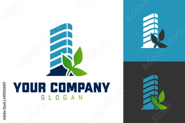 Fototapeta Illustration Vector Graphic of Leaf Skyscraper Logo. Perfect to use for Construction Company