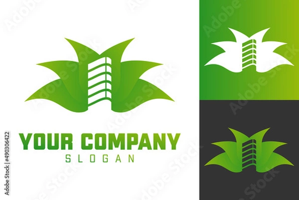 Fototapeta Illustration Vector Graphic of Leaf Skyscraper Logo. Perfect to use for Construction Company