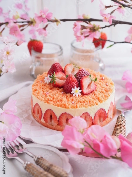 Fototapeta 春スイーツ イチゴのケーキ フレジエ
