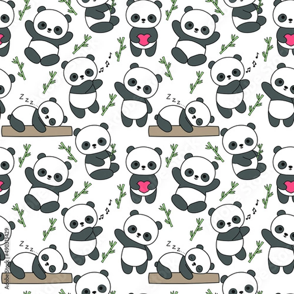 Fototapeta Cute panda vector seamless pattern, panda background