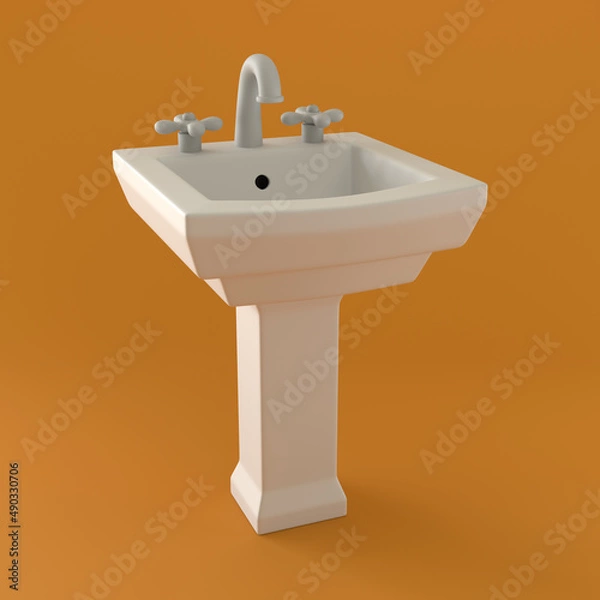 Fototapeta A Tall White Bathroom Sink in Orange Background, 3d Rendering