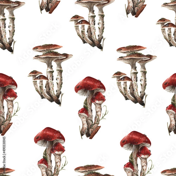 Obraz set of red and white mushrooms