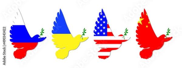 Obraz Peace dove in the colors of the flags of Russia, Ukraine, America and China.