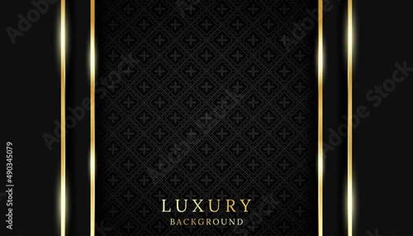 Fototapeta Luxury black elegant abstract pattern background with golden line decoration