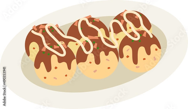 Obraz 皿に乗ったたこ焼きのイラスト