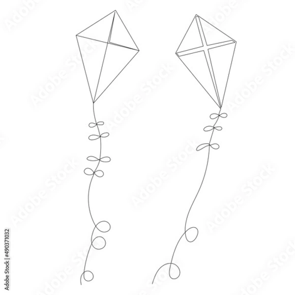 Obraz kite drawing in one continuous line, isolated vector