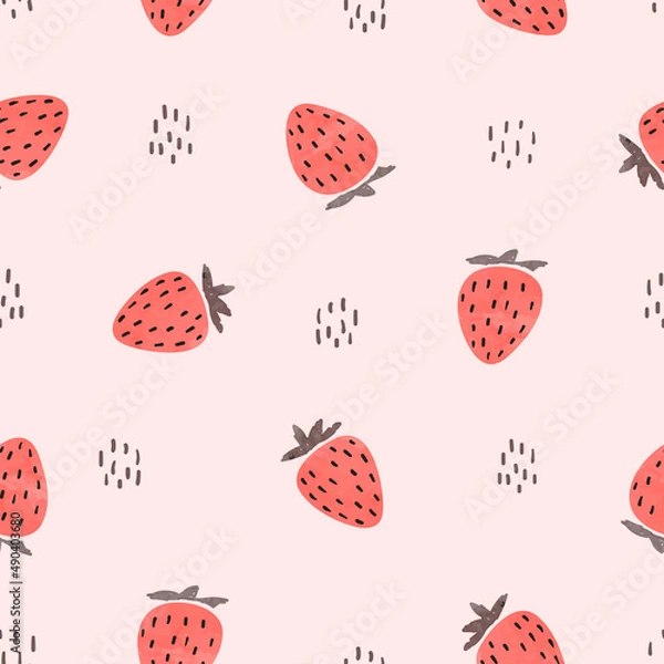 Obraz Seamless strawberry pattern. Vector summer background with red berries	