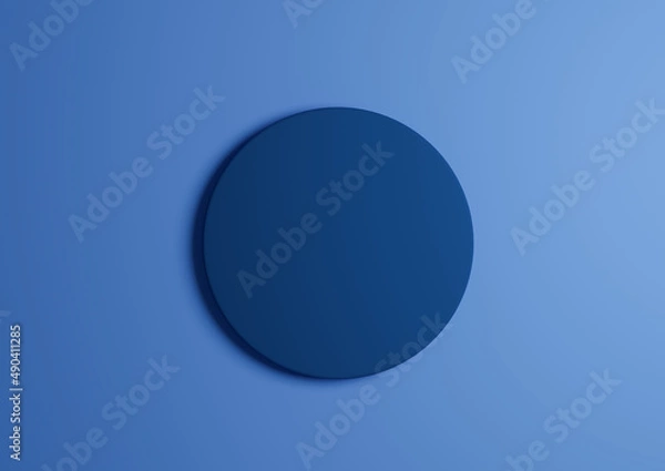 Fototapeta 3D illustration of a dark blue circle podium or stand top view flat lay product display minimal, simple pastel blue background with copy space for text 