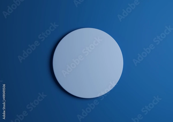 Fototapeta 3D illustration of a light, pastel blue circle podium or stand top view flat lay product display minimal, simple dark bright blue background with copy space for text 