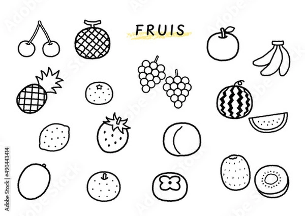 Obraz フルーツの線画イラスト