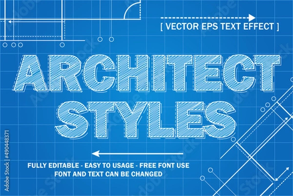 Fototapeta architect font text styles blueprint editable text effect vector text styles template banner