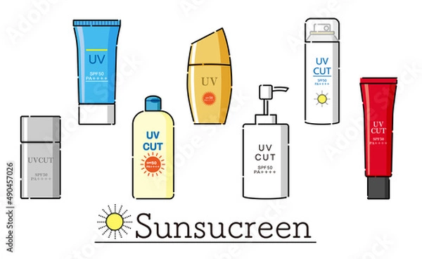 Fototapeta シンプルな日焼け止めイラストのセット